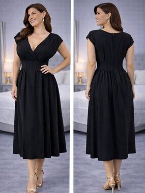 Halston Y2K Excellent Black Midi Dress $179
